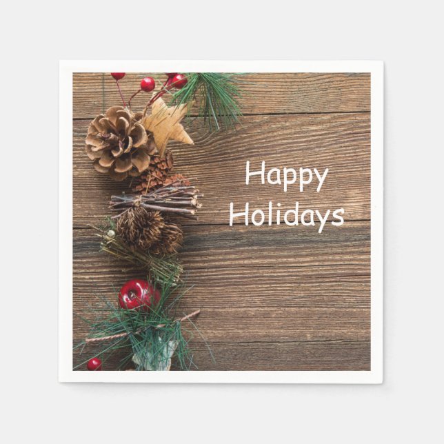 träbakgrund med gräs-konger pappersservett (Framsidan)