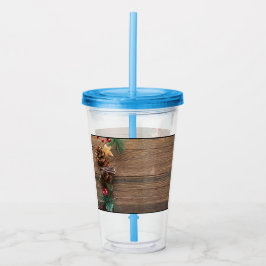 träbakgrund med gräs-konger take away mugg