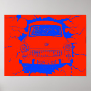 Trabant bil och röd/blåttBerlin vägg Poster