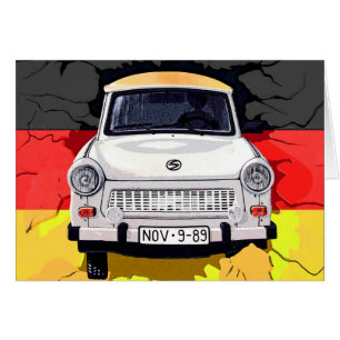 Trabant bil och tysk flagga, Berlin vägg Hälsningskort