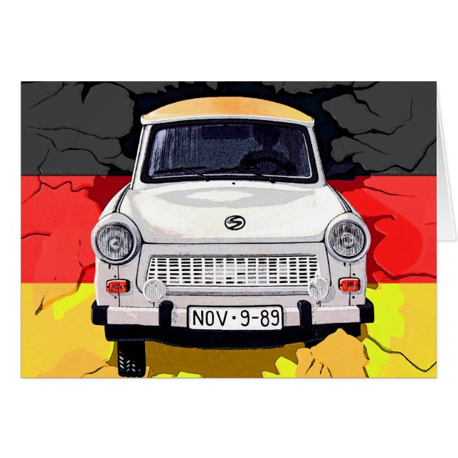 Trabant bil och tysk flagga, Berlin vägg Hälsningskort (Framsidan Horizontal)