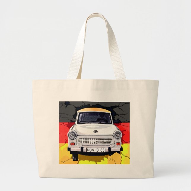 Trabant bil och tysk flagga, Berlin vägg Jumbo Tygkasse (Framsidan)