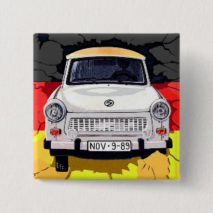 Trabant bil och tysk flagga, Berlin vägg Knapp
