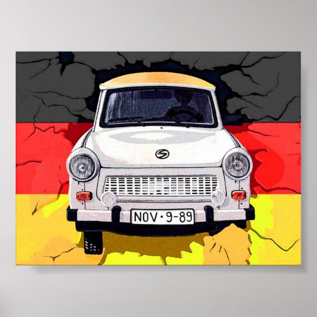 Trabant Car and German Flag, Berlin Wall Poster (Framsidan)