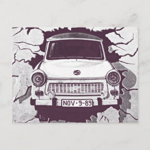 Trabant Car , Black & White, BerlinWall (1) Vykort