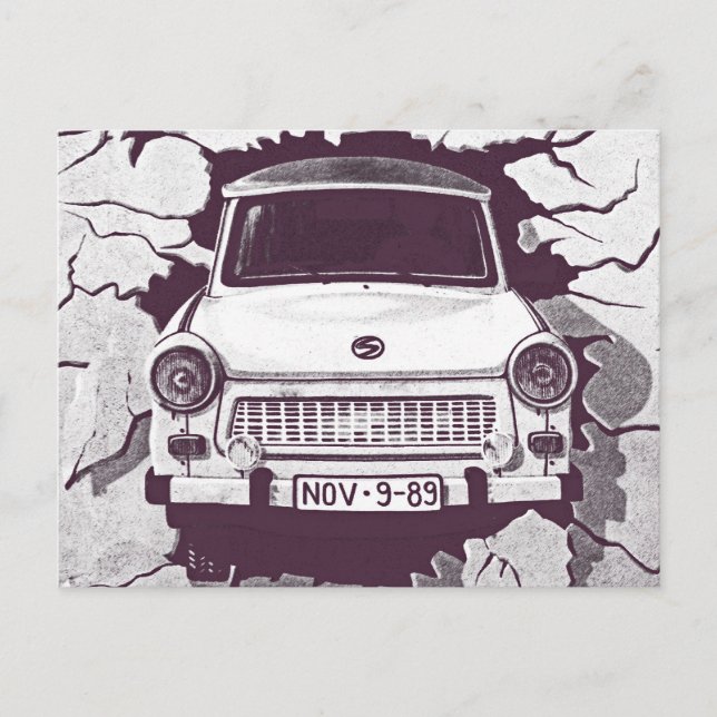 Trabant Car , Black & White, BerlinWall (1) Vykort (Framsida)