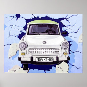 Trabant Car , Blek Blue, Berlinwall Poster