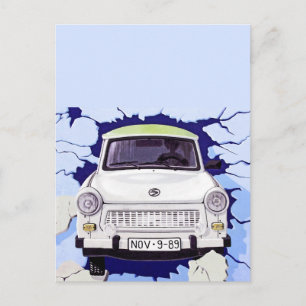 Trabant Car , Blek Blue, Berlinwall Vykort
