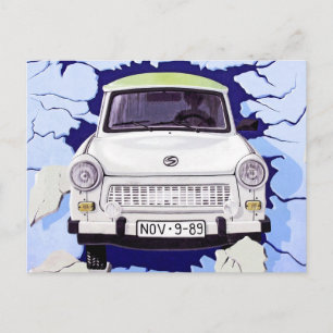 Trabant Car , Blek Blue, Berlinwall Vykort