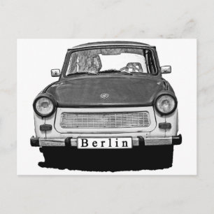 Trabant Car Front, Black and White, Berlin Vykort