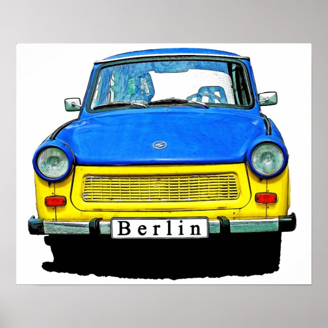 Trabant Car Front, Blue & Gult, Berlin Poster (Framsidan)
