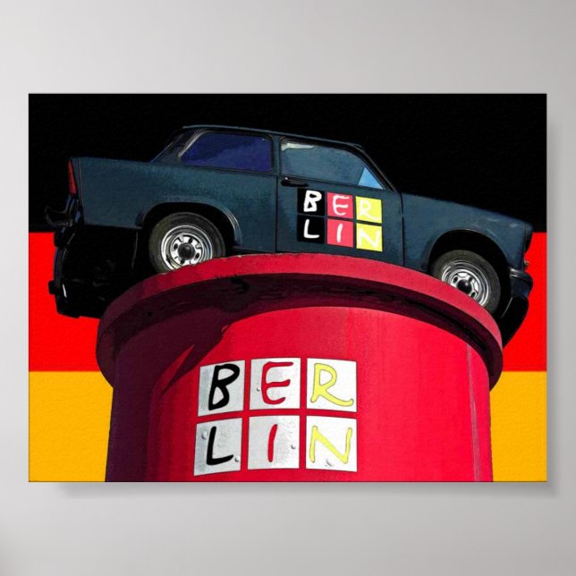 Trabant Car & German Flagga, Berlin Poster (Framsidan)