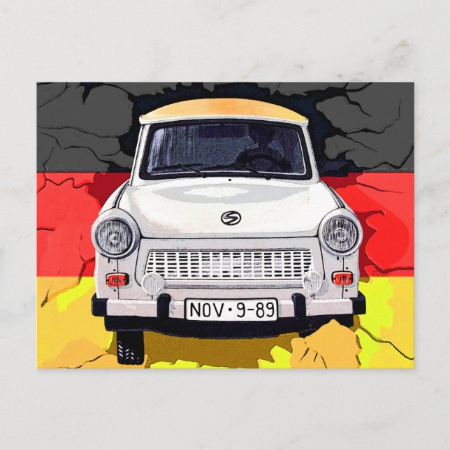 Trabant Car och German Flagga, Berlin Wall Vykort (Framsida)