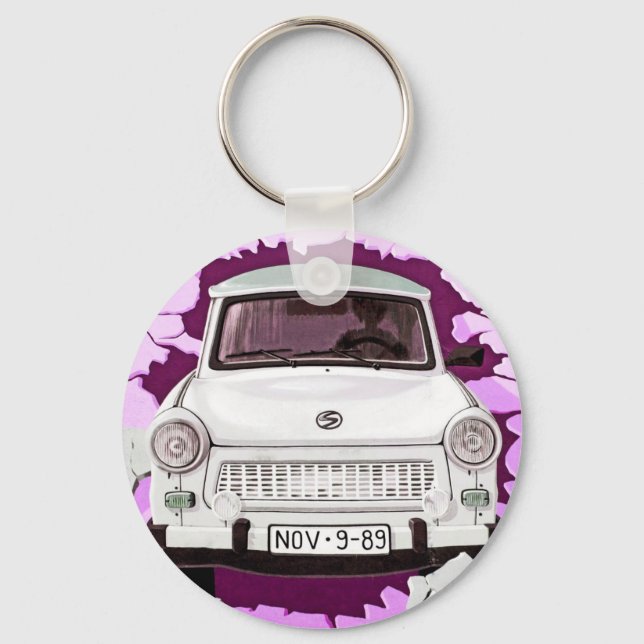 Trabant Car och Rosa/Lilac Berlin Wall Nyckelring (Framsida)