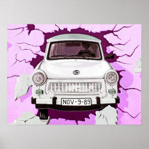 Trabant Car och Rosa/Lilac Berlin Wall Poster