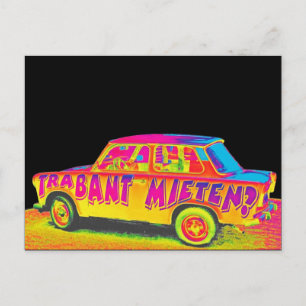 Trabant Car, Raibow Effect, Black Back, Berlin Vykort
