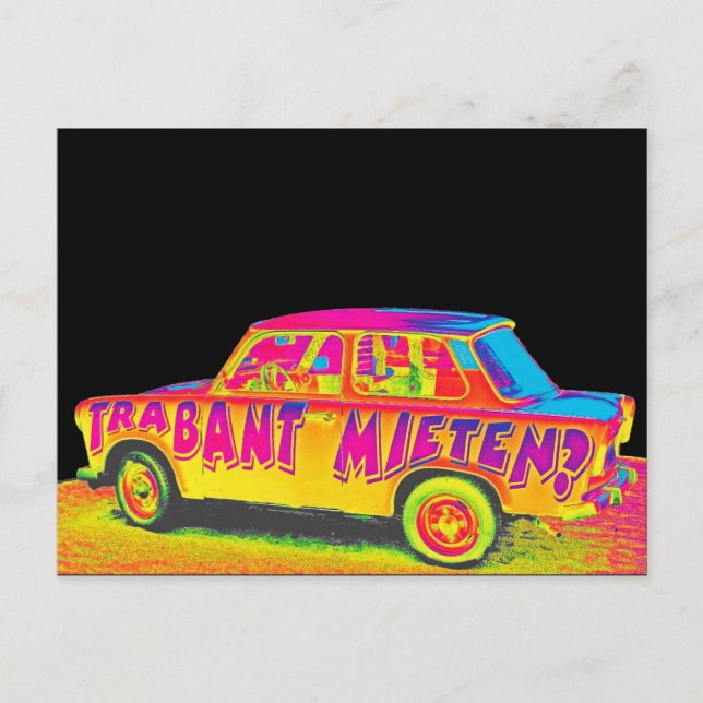 Trabant Car, Raibow Effect, Black Back, Berlin Vykort (Framsida)