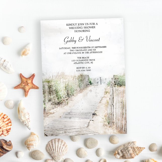 Träbardpromenad till Beach Wedding Shower Inbjudningar (Perfect inspo for a destination beach wedding shower event.)