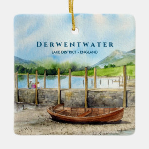 Träbåt i Derwentwater Sjö District Cumbria Julgransprydnad Keramik