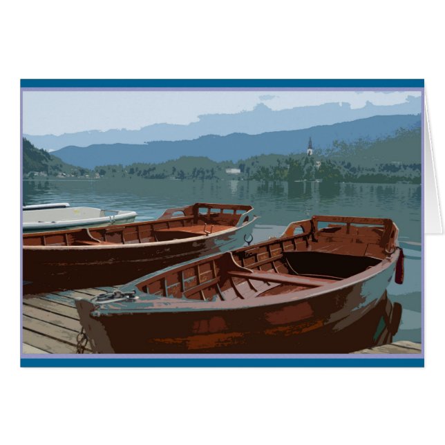Träbåtar på Sjö Bled, Slovenien Hälsningskort (Framsidan Horizontal)