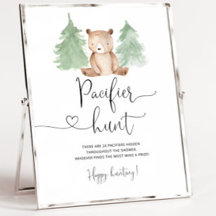 Träbjörn Nappar jagar babyduschspel Poster