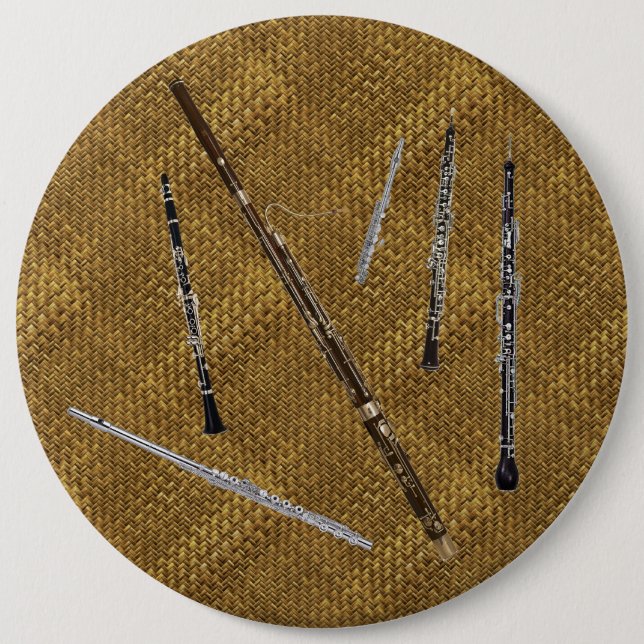 Träblåsinstrumentfamilj på basketvävLook Knapp (Framsida)