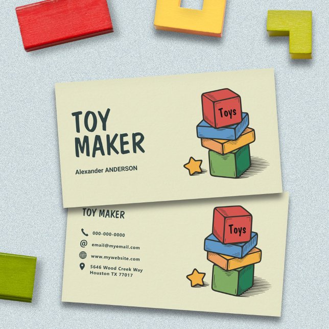 Träblock - Leksak Maker Visitkort (Wooden Blocks - Toy Maker Business Card)
