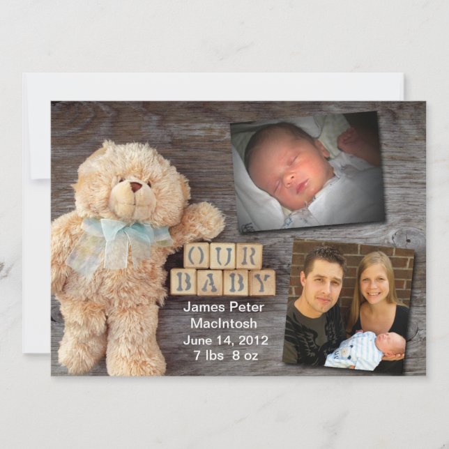 Träblock Teddy Announcement Meddelande (Framsida)
