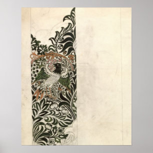 Träblocksdesign av obehandlat "fågel och vin" för  poster