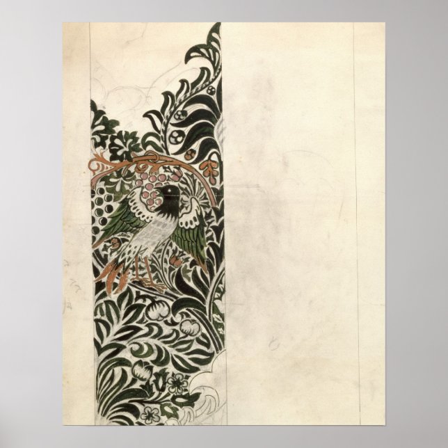 Träblocksdesign av obehandlat "fågel och vin" för  poster (Framsidan)