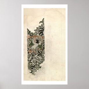 Träblocksdesign av obehandlat "fågel och vin" för poster