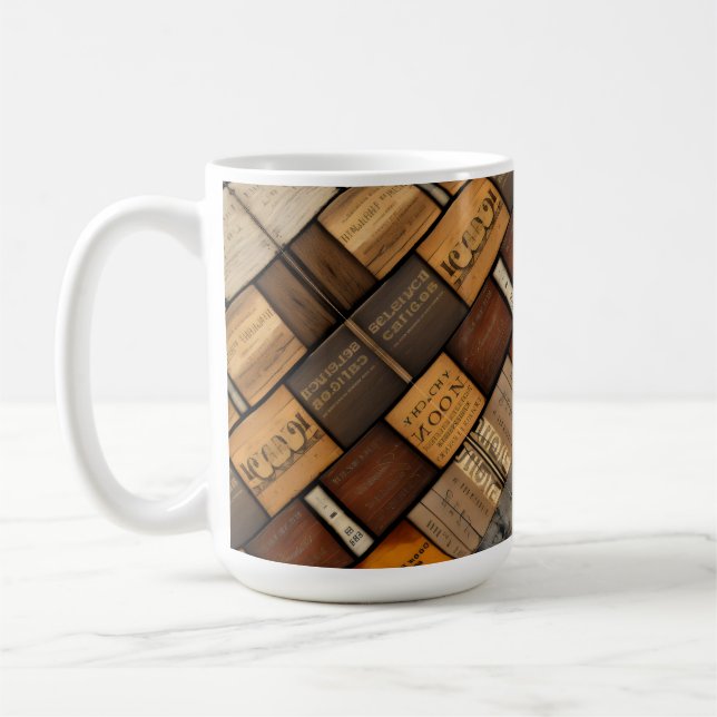 Träblockstypografi och konstkollage 2 kaffemugg (Vänster)