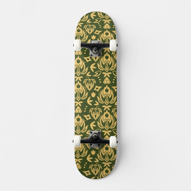 Träblom- damastast mönsterbakgrund skateboard bräda 19,5 cm (Framsida)