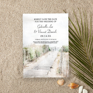 Träboardpromenad till Beach Wedding Spara datum Inbjudningar