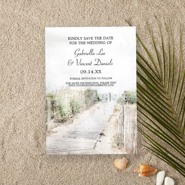 Träboardpromenad till Beach Wedding Spara datum Inbjudningar (Set the tone for your destination beach or coastal marriage ceremony and reception.)