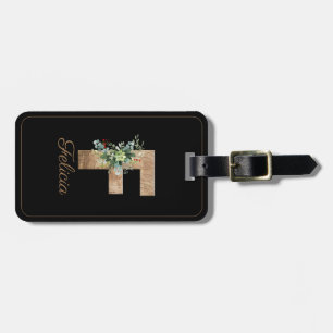 Träbokstav monogram F Resvärtsetikett Bagagebricka