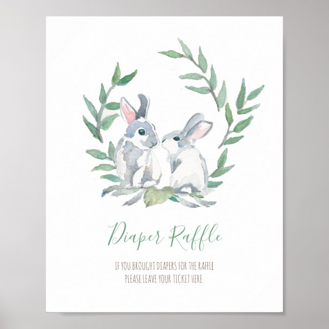 Träbunnies Diaper Raffle Baby Shower Sign Poster (Framsidan)