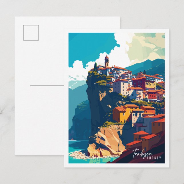 Trabzon Turkiet vintage resor illustration Vykort (Fram/baksida)