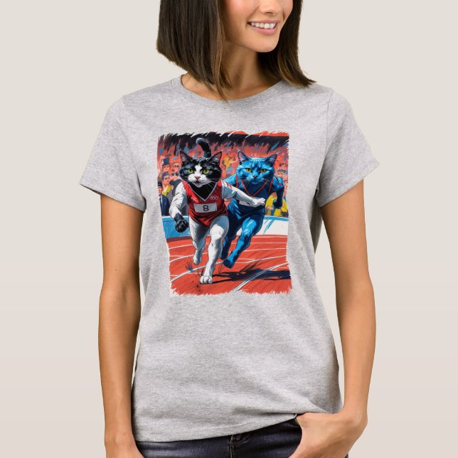 Track and Field Cat Racing! T Shirt (Framsida)