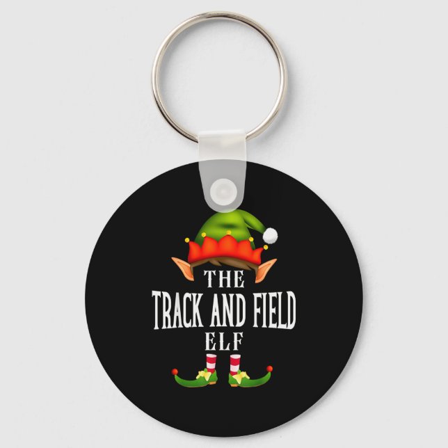 Track And Field Elf Group Funny Christmas Pajama P Nyckelring (Framsida)