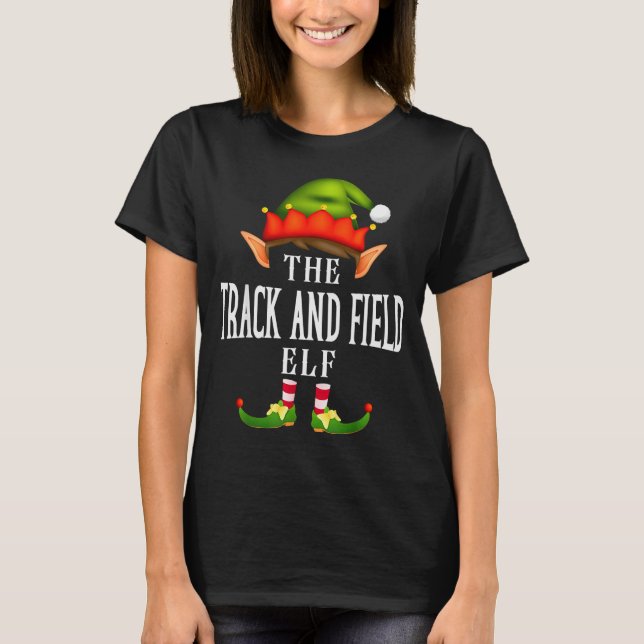 Track And Field Elf Group Funny Christmas Pajama P T Shirt (Framsida)