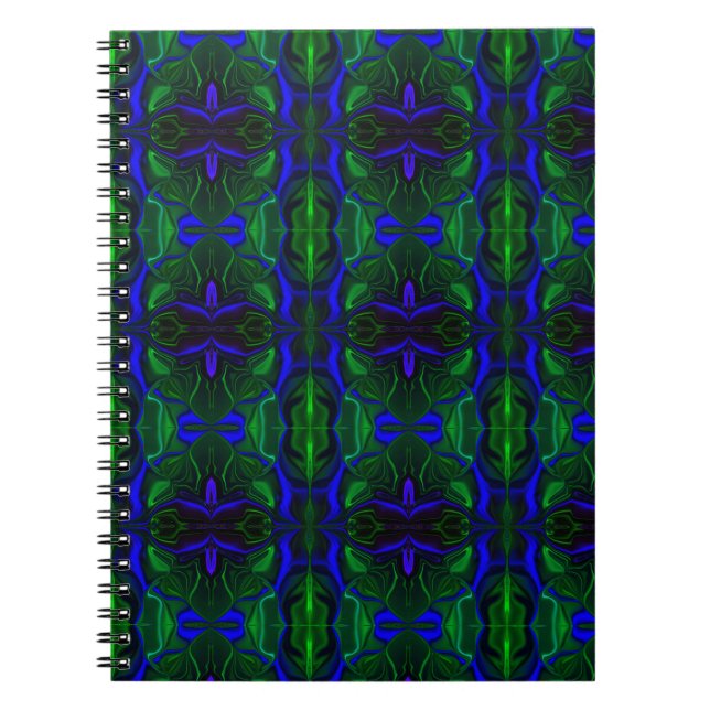 Traços azuis 'flutuando' sobre fundo verde. anteckningsbok (Framsidan)