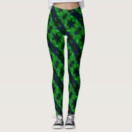 Traços e formas azuis sobre fundo verde. leggings