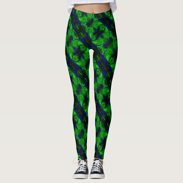 Traços e formas azuis sobre fundo verde. leggings (Framsida)
