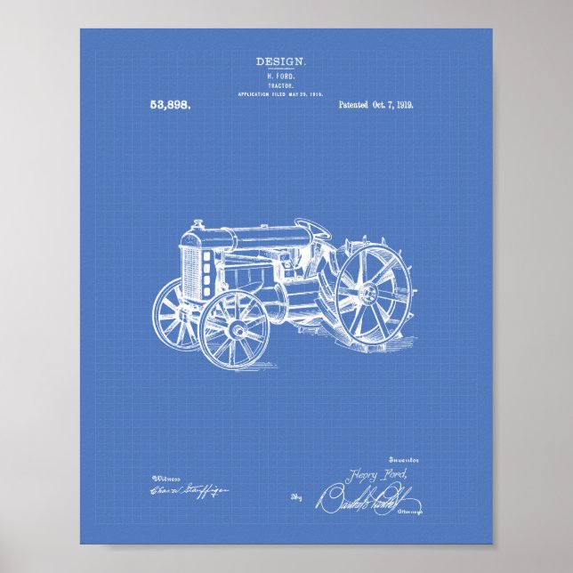 Tractor 1919 Patent Art Blueprint Poster (Framsidan)