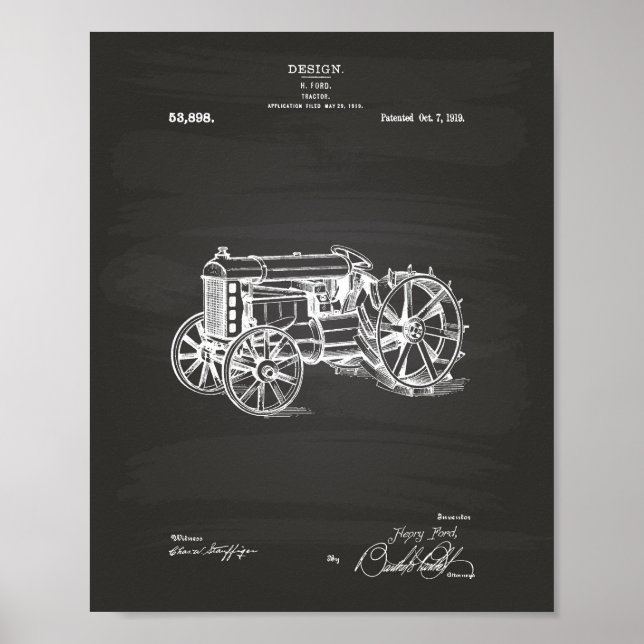 Tractor 1919 Patent Art Chalkboard Poster (Framsidan)