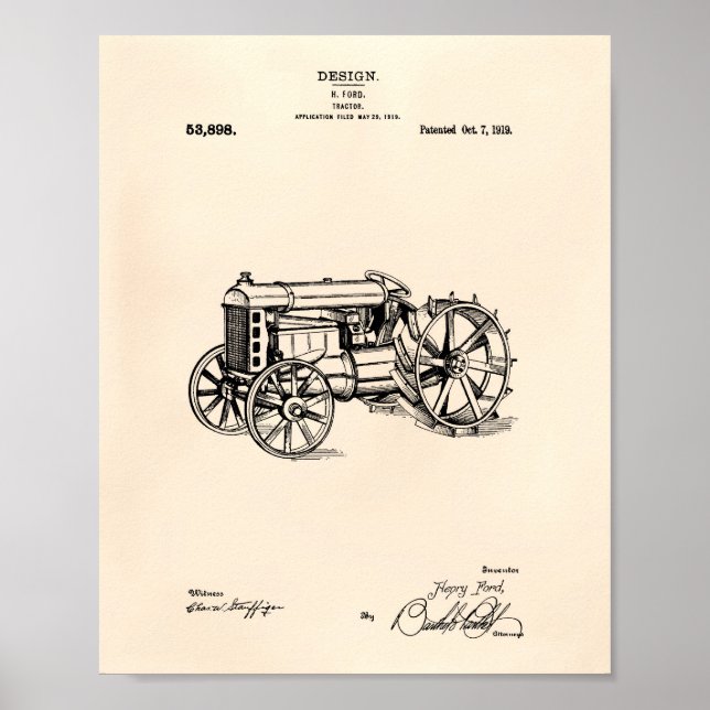 Tractor 1919 Patent Art Old Peper Poster (Framsidan)