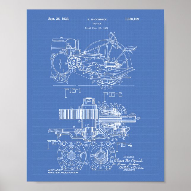 Tractor 1932 Patent Art Blueprint Poster (Framsidan)