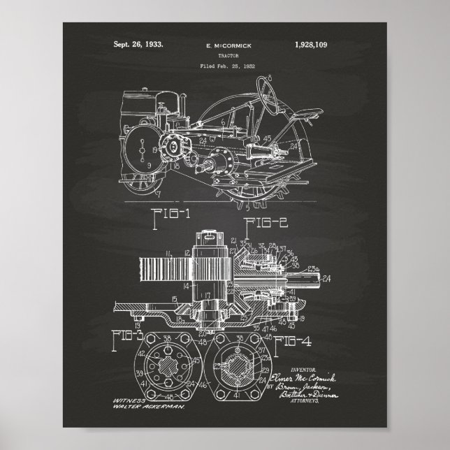 Tractor 1932 Patent Art Chalkboard Poster (Framsidan)