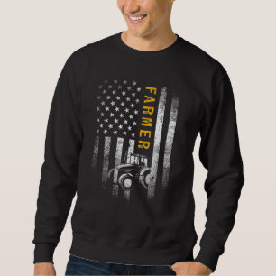 Tractor American USA flagga Funny Farmer Rancher G Lång Ärmad Tröja